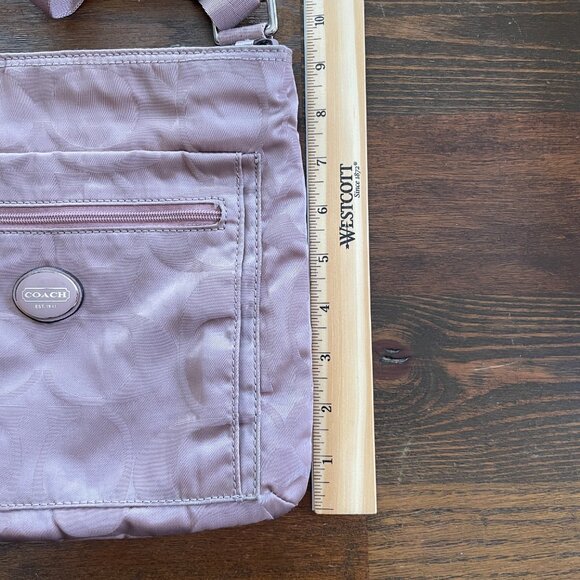 COACH Mauve/Pink Signature Logo Getaway Nylon File Crossbody Purse - Picture 8 of 10